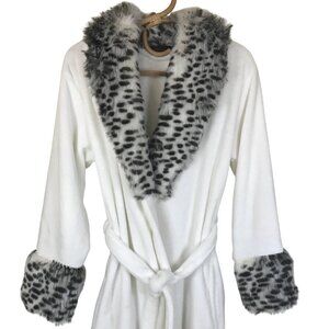 Adrienne Landau Faux Fur White Robe Women's Size Small Lounge Pajamas